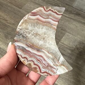 Semi-Precious Amethyst and Crazy Agate Crescent m in Pink and Cream